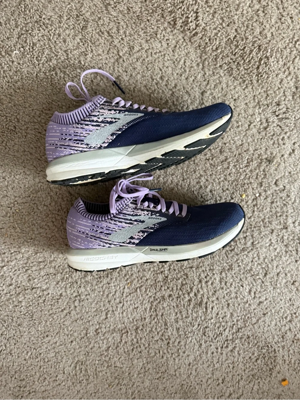 Brooks Navy and Lavender Women's Athletic Knit Sneakers